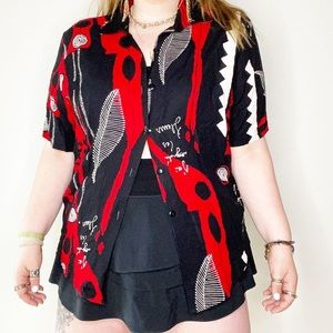 red & black art deco button up top